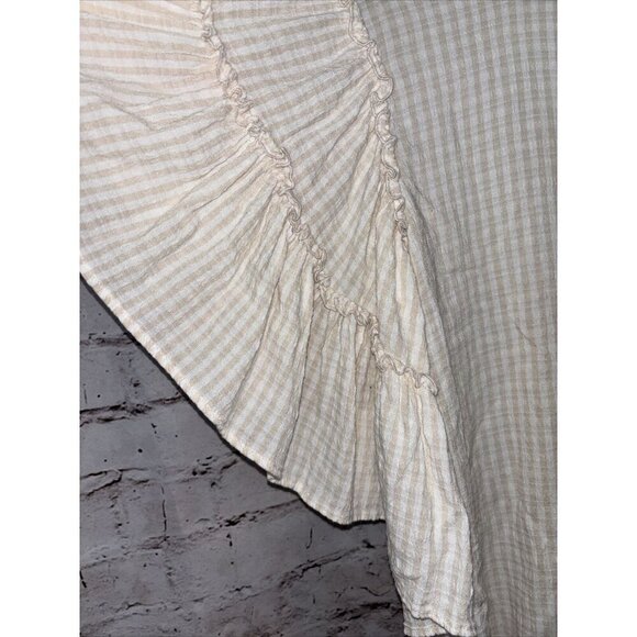 Pilcro Anthropologie Sybil Tan Striped Blouse‎ Ruffle Sleeve Cutout Back Size XS - Picture 2 of 5